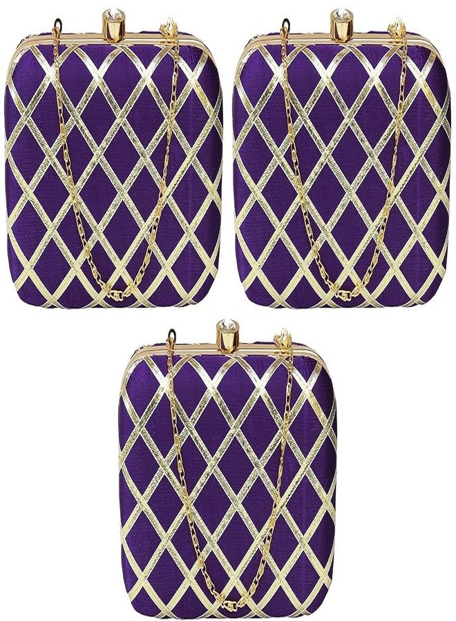 DUCHESS Women's Gota Patti Purple Box Clutch (Pack of 3)